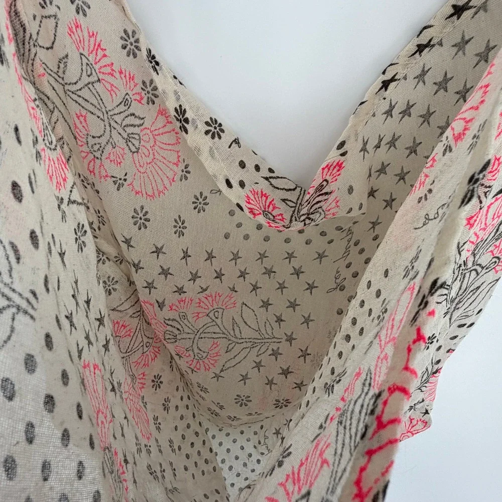 Free People Hobo Bag Euro Summer Cream Pink Floral Star Boho Slouchy Tote Beach‎